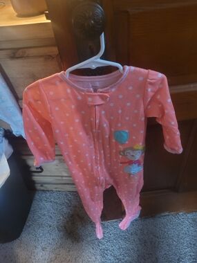 Carter's Coral Polka Dot One-Piece Footed Pajamas with Balloon Girl